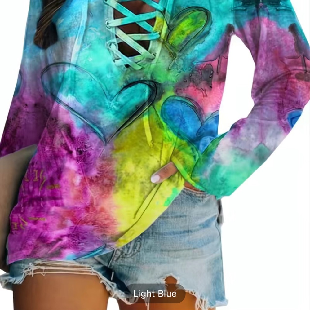 Colorful Lace-Up Women's Blouse - Picture 2 of 9
